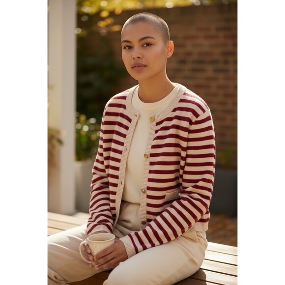 Anthropologie x NVLT Striped Knit Sweater Fisherman Coastal Cardigan Cozy Size S - Picture 3 of 11